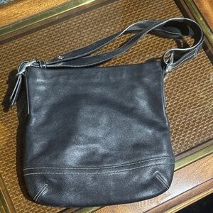 Coach Black Leather Crossbody Bag with White Stitching